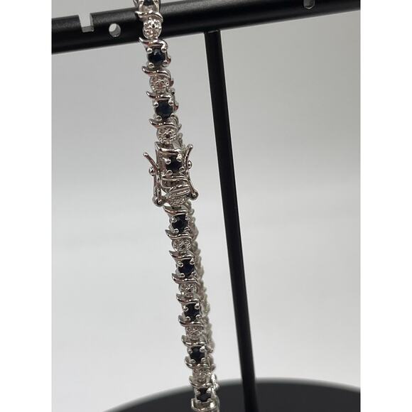 Ross Simon Sterling Silver Rhodium Plating Sapphire Diamond Chip Tennis Bracelet - Picture 5 of 8